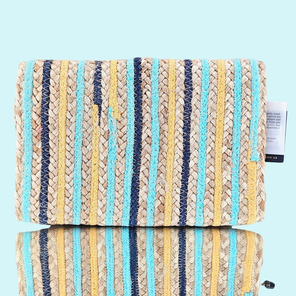 America & Beyond Purse Clutch Multicolor Sunset Striped Woven Jute Bohemian - Picture 7 of 7